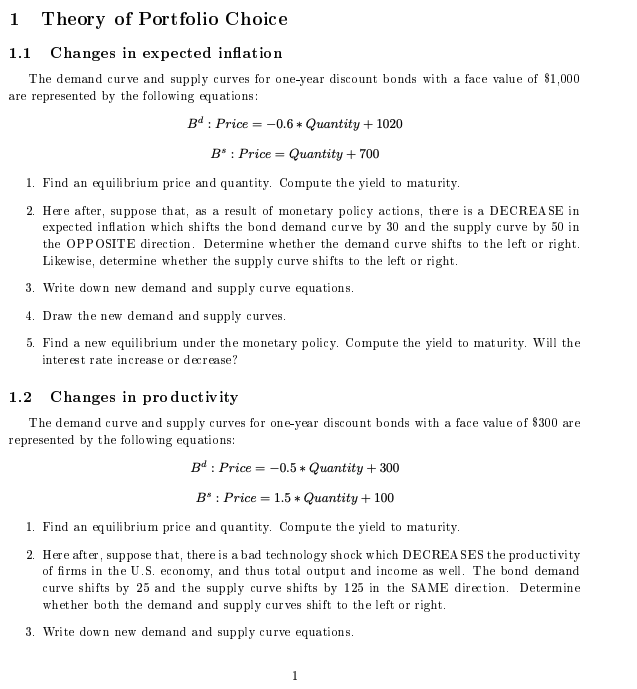 Solved 1.1 1 Theory of Portfolio Choice Changes in expected | Chegg.com