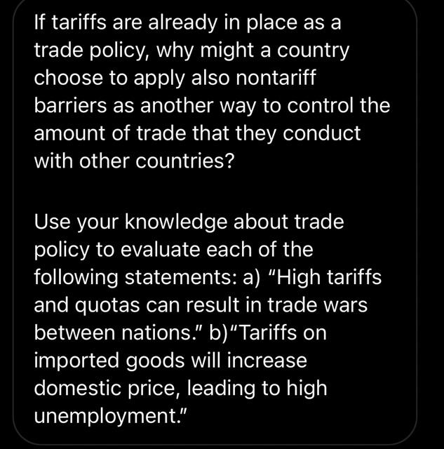 Solved If tariffs are already in place as a trade policy,