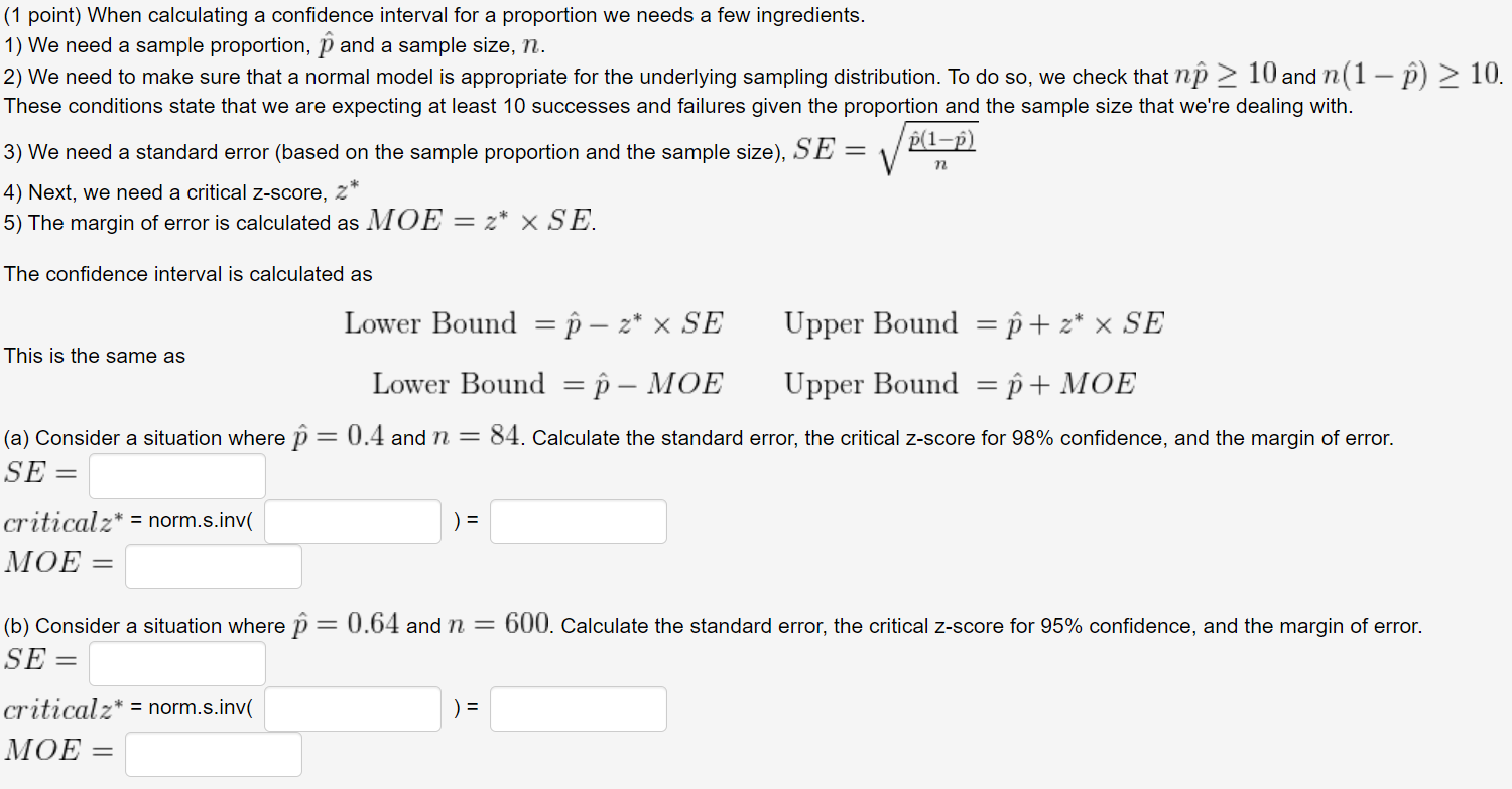 Solved 1 Point When Calculating A Confidence Interval For Chegg Com