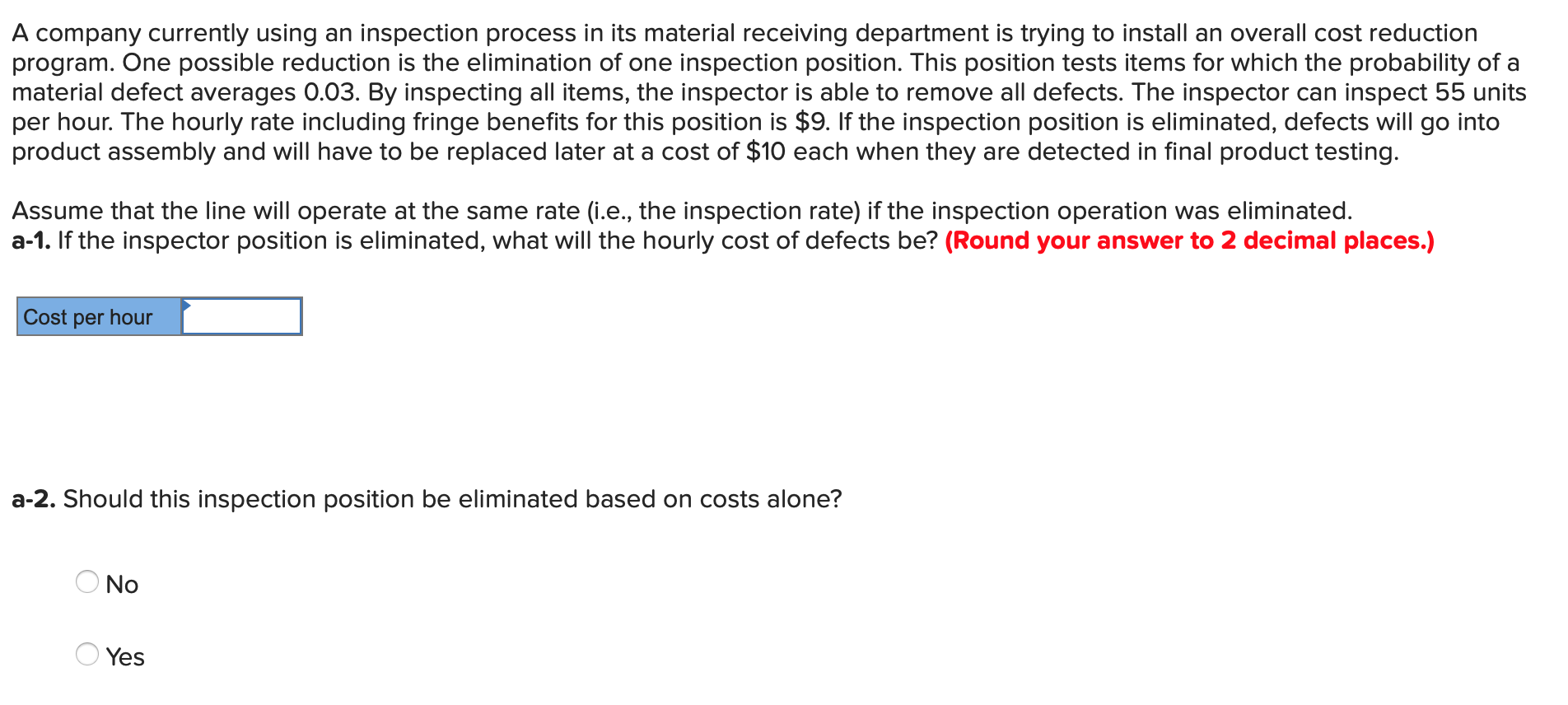 Solved A company currently using an inspection process in | Chegg.com