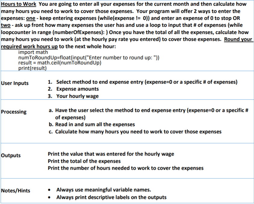 Solved Hours to Work You are going to enter all your | Chegg.com