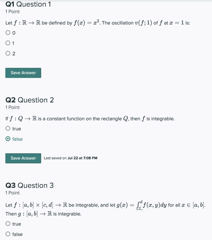 Solved Q1 Question 1 1 Point Let F R R Be Defined By F Chegg Com