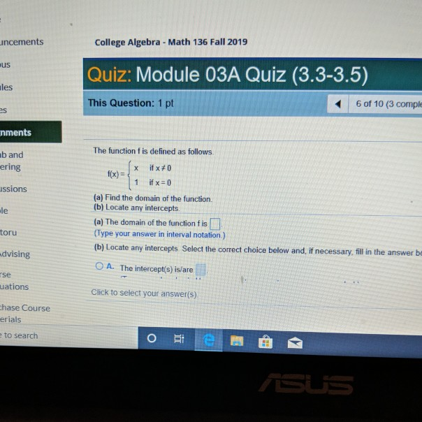 Solved incements College Algebra - Math 136 Fall 2019 us les | Chegg.com