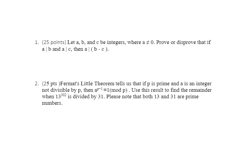 Solved 1. (25 Points) Let A, B, And C Be Integers, Where A | Chegg.com