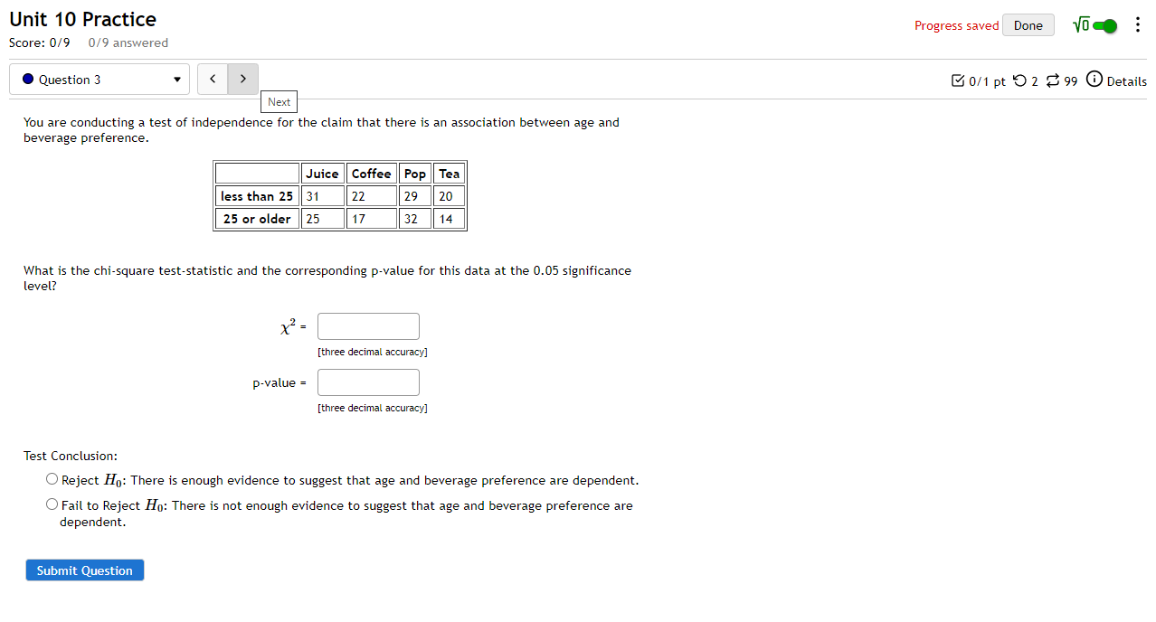 Solved You are conducting a test of independence for the | Chegg.com