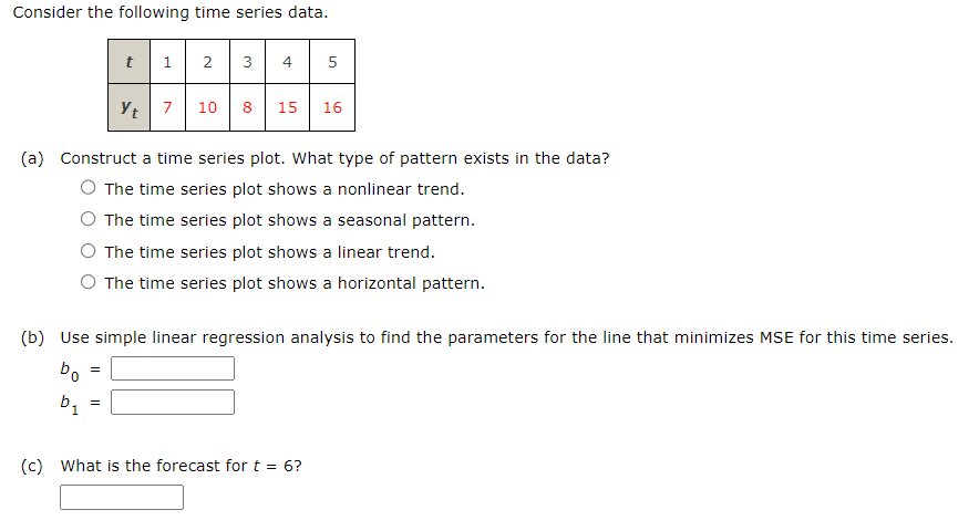 Consider the following time series data. (a) | Chegg.com
