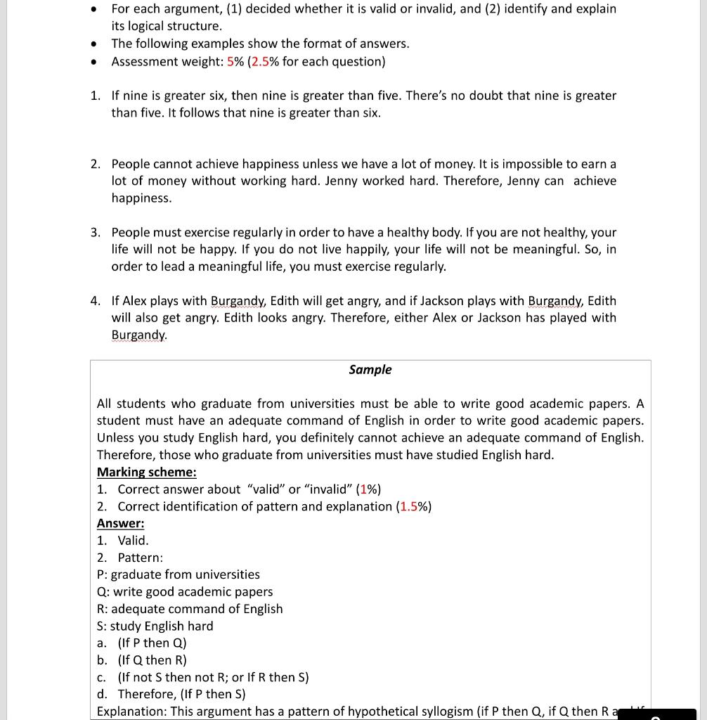 - For each argument, (1) decided whether it is valid | Chegg.com