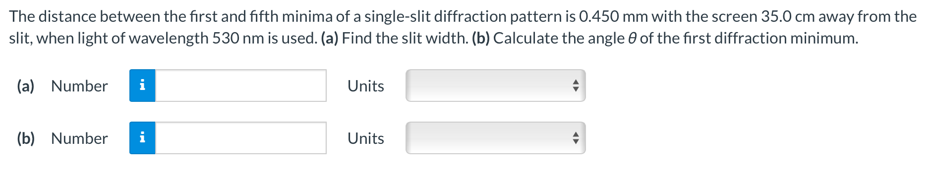 First Diffraction Minimum Solved The distance between the first and fifth minima of a | Chegg.com