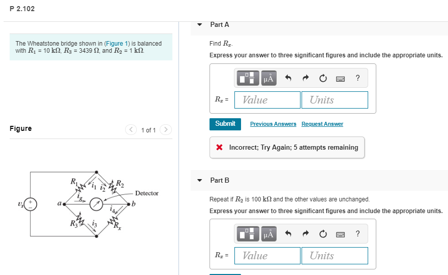 Solved P 2.102 Part A Find R The Wheatstone bridge shown in | Chegg.com