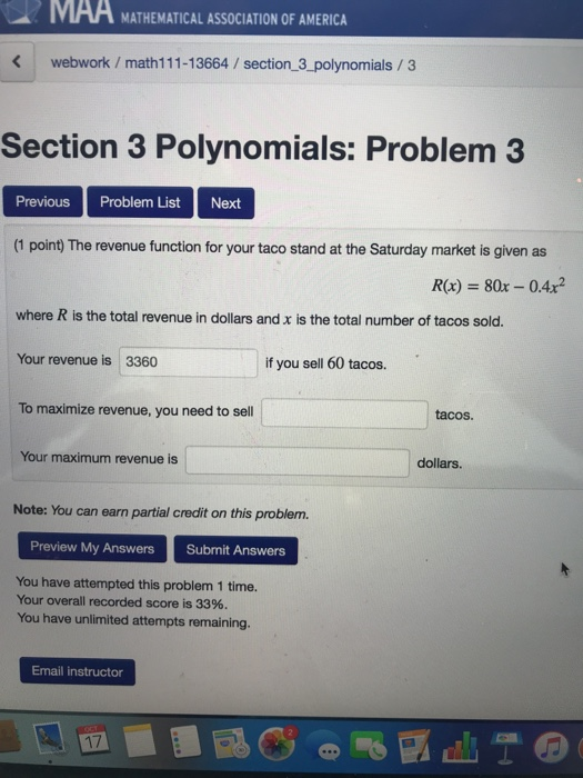 Solved MAA MATHEMATICAL ASSOCIATION OF AMERICA webwork / | Chegg.com