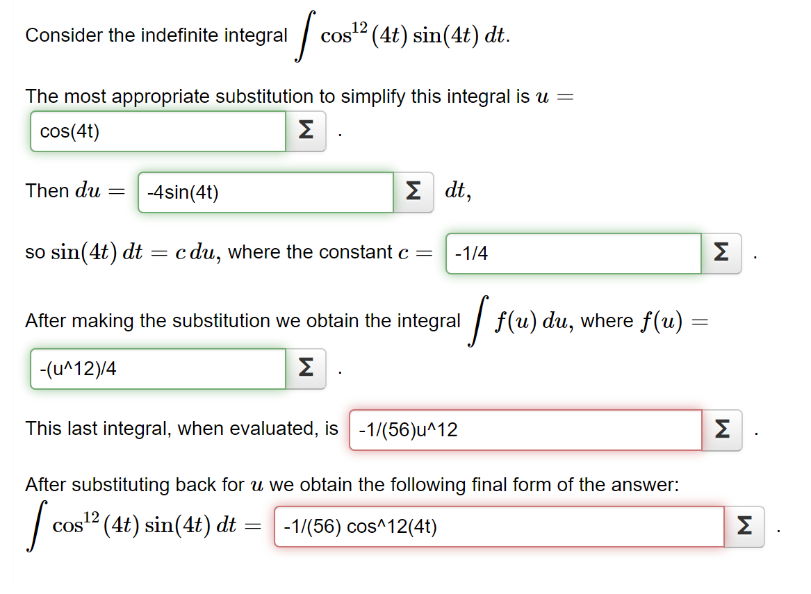 Solved Consider The Indefinite Integral Cos12 (4t) Sin(4t) 