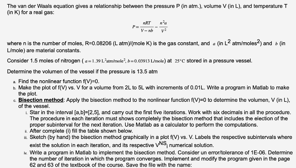 Solved The van der Waals equation gives a relationship | Chegg.com