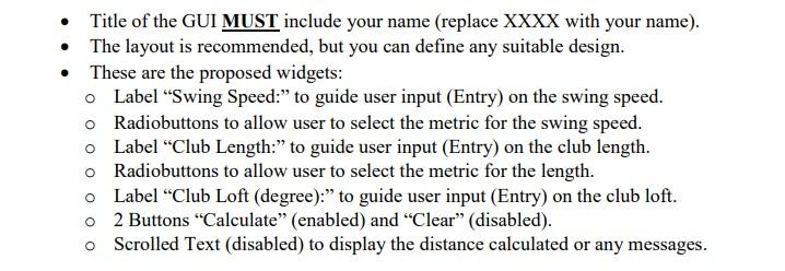 Solved In Python. A Golf Distance Calculator (GDC) GUI | Chegg.com