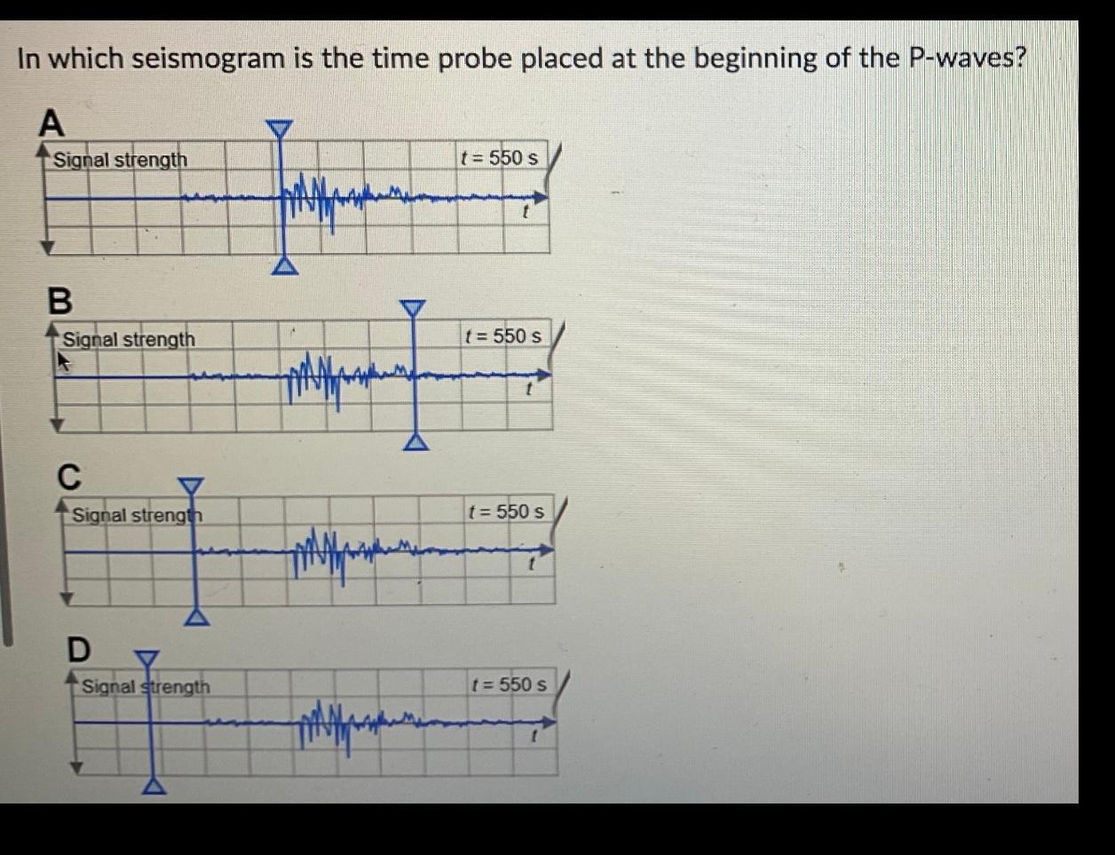 Solved In which seismogram is the time probe placed at the | Chegg.com