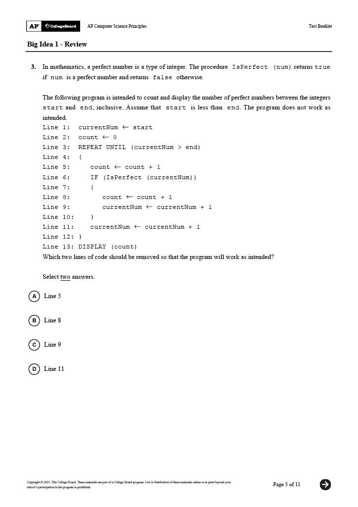 Solved AP College Board AP Computer Science Principles Test