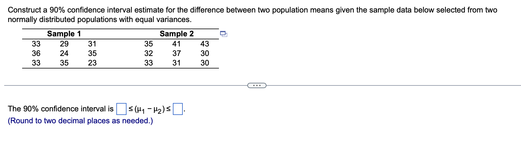 Solved Construct a 90% confidence interval estimate for the | Chegg.com