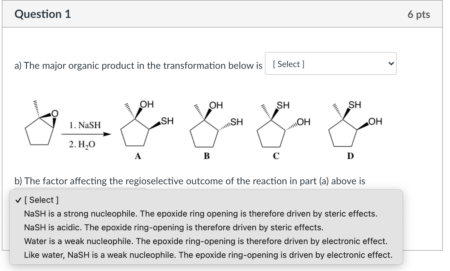 Solved Question 1 6 pts a) The major organic product in the | Chegg.com