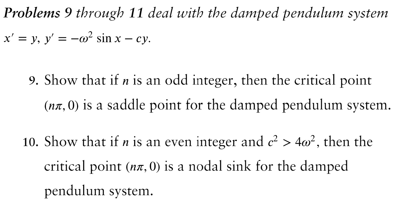 Solved Problems 9 through 11 deal with the damped pendulum | Chegg.com