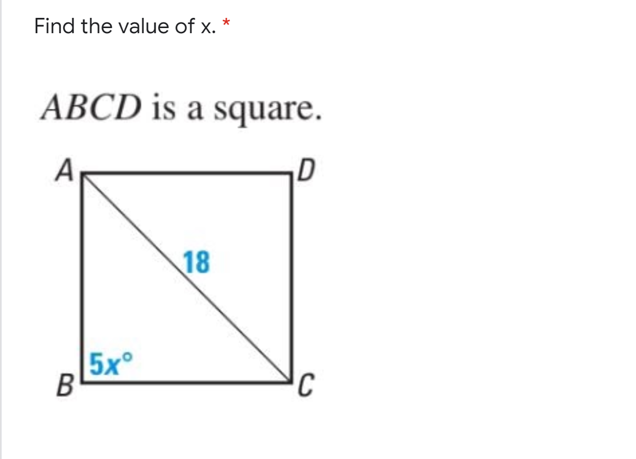 Solved Find the value of x. * ABCD is a square. 18 50 | Chegg.com