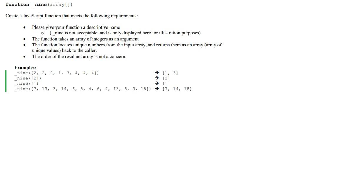 Solved function _nine (array(1) Create a JavaScript function | Chegg.com