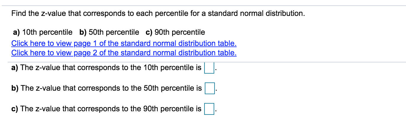 Solved Find the z-value that corresponds to each percentile