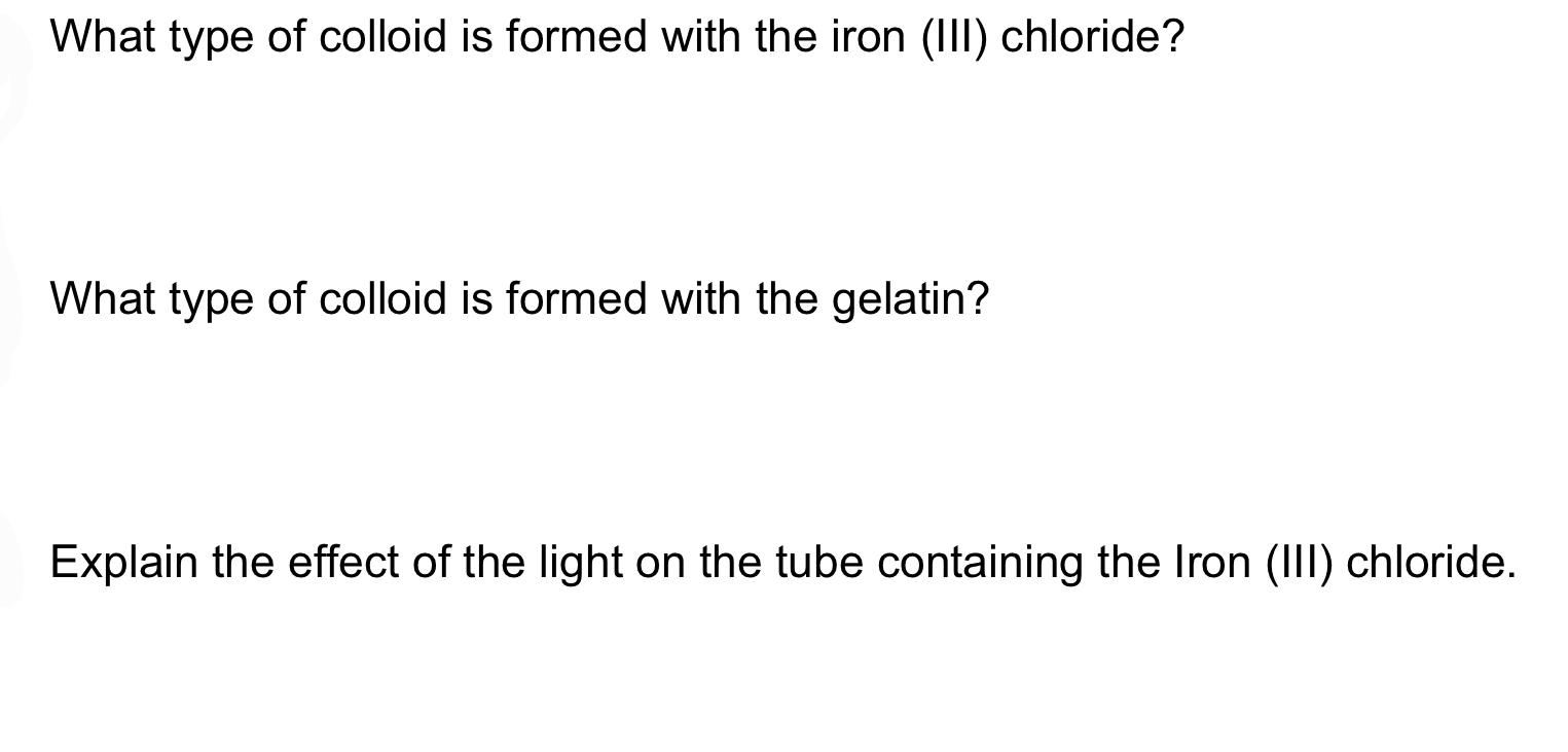 Solved What type of colloid is formed with the iron (III)