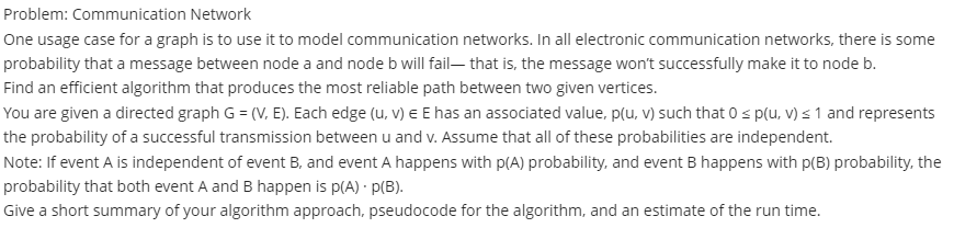 Problem: Communication Network One usage case for a | Chegg.com