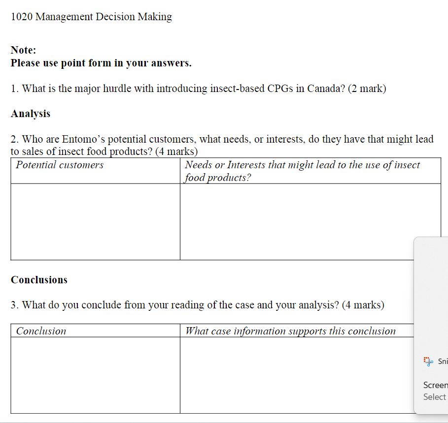 1020 Management Decision Making Note: Please use | Chegg.com