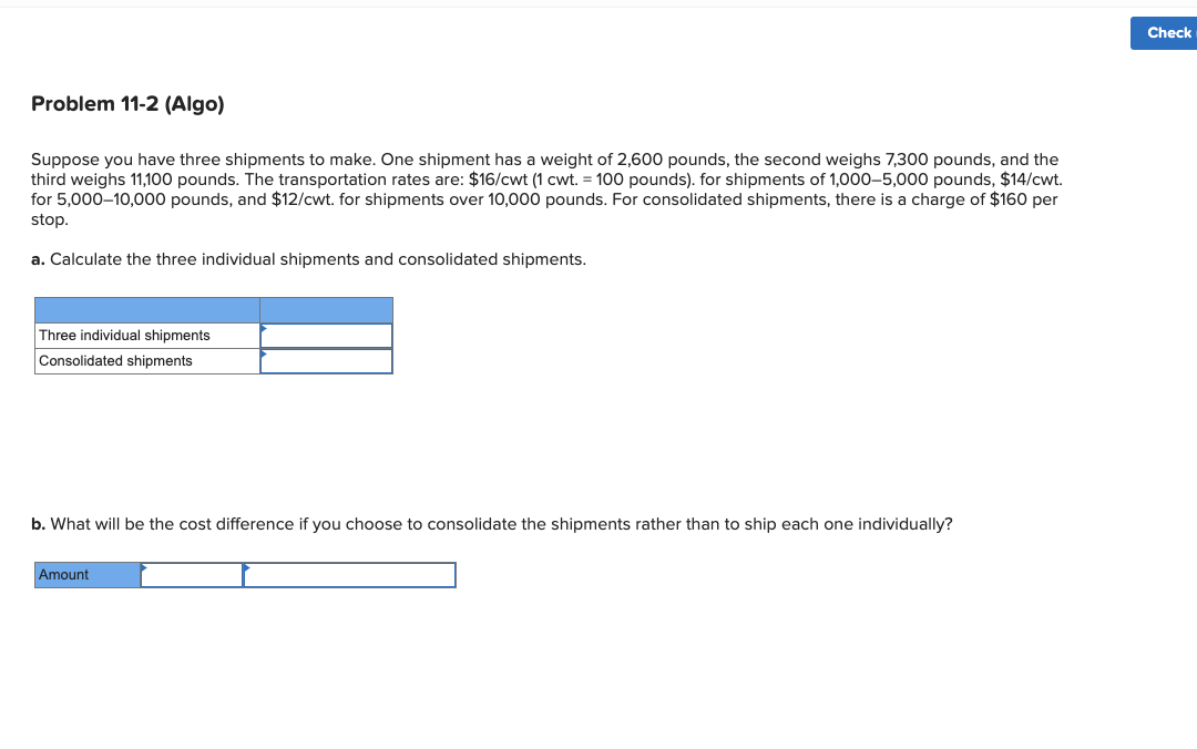 Solved Check Problem 11-2 (Algo) Suppose you have three | Chegg.com