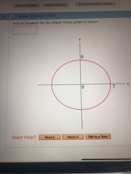 Solved Find an equation for the ellipse whose graph is shown | Chegg.com