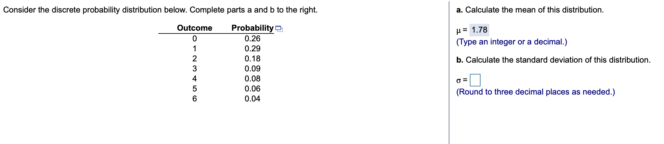 Solved Consider the discrete probability distribution below. | Chegg.com