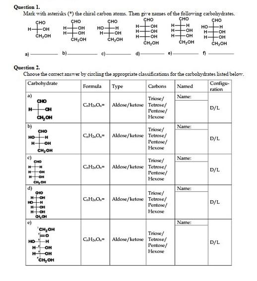 Solved CHO Question 1. Mark with asterisks (*) the chiral | Chegg.com