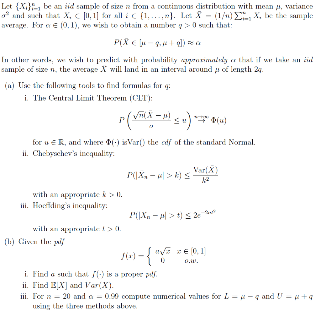 Solved Let Xi1be An Iid Sample Of Size N From A Continuou Chegg Com