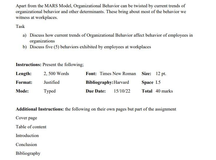 apart-from-the-mars-model-organizational-behavior-chegg