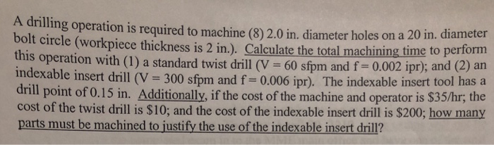Solved A drilling operation is required to machine (8) 2.0 | Chegg.com