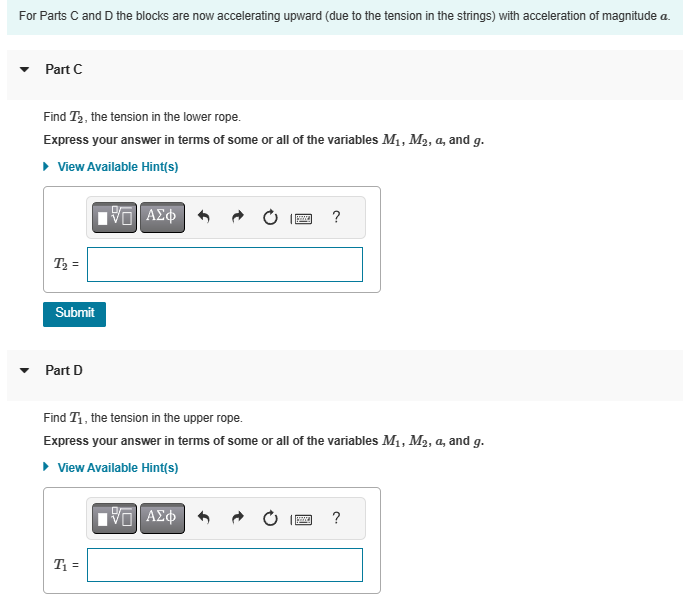 Solved Two Blocks With Masses M1 And M2 Hang One Under The | Chegg.com