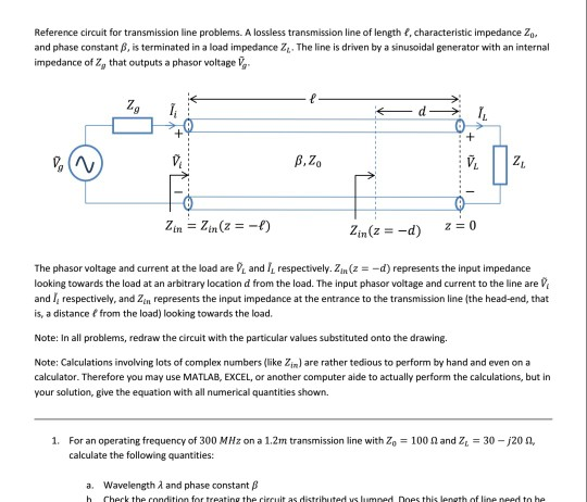 Solved Reference Circuit For Transmission Line Problems. A | Chegg.com