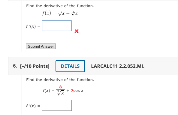 Solved Find The Derivative Of The Function F X X−3x F′ X