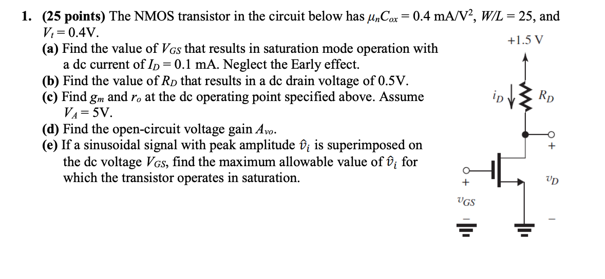 Solved 1. (25 points) The NMOS transistor in the circuit | Chegg.com