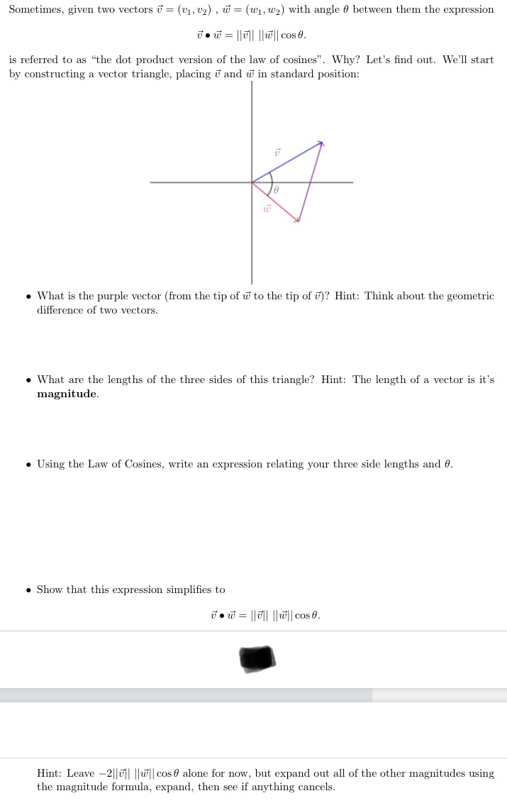 Solved Sometimes, given two vectors v=(v1,v2),w=(w1,w2) with | Chegg.com