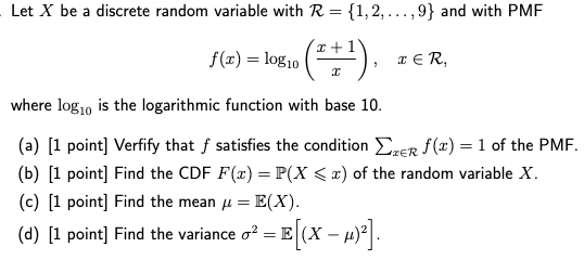 Solved Let X be a discrete random variable with R={1,2,…,9} | Chegg.com