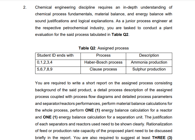 2. Chemical engineering discipline requires an Chegg