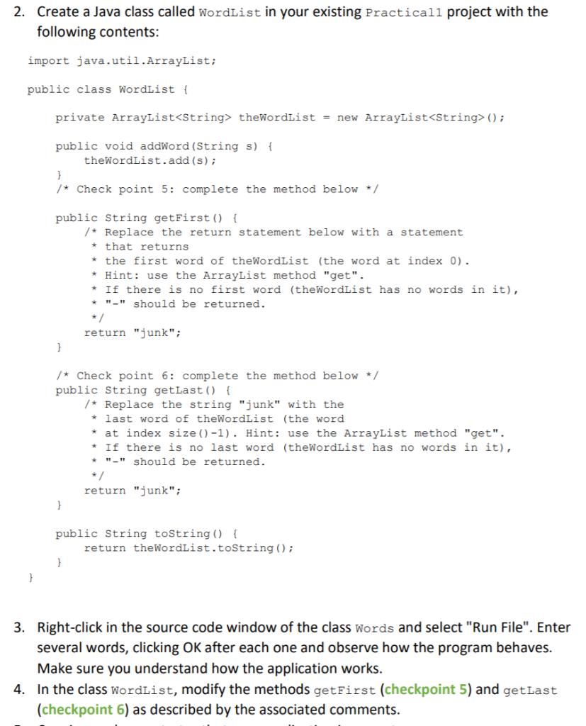 Solved 1. Create a Java class called Words in your existing | Chegg.com