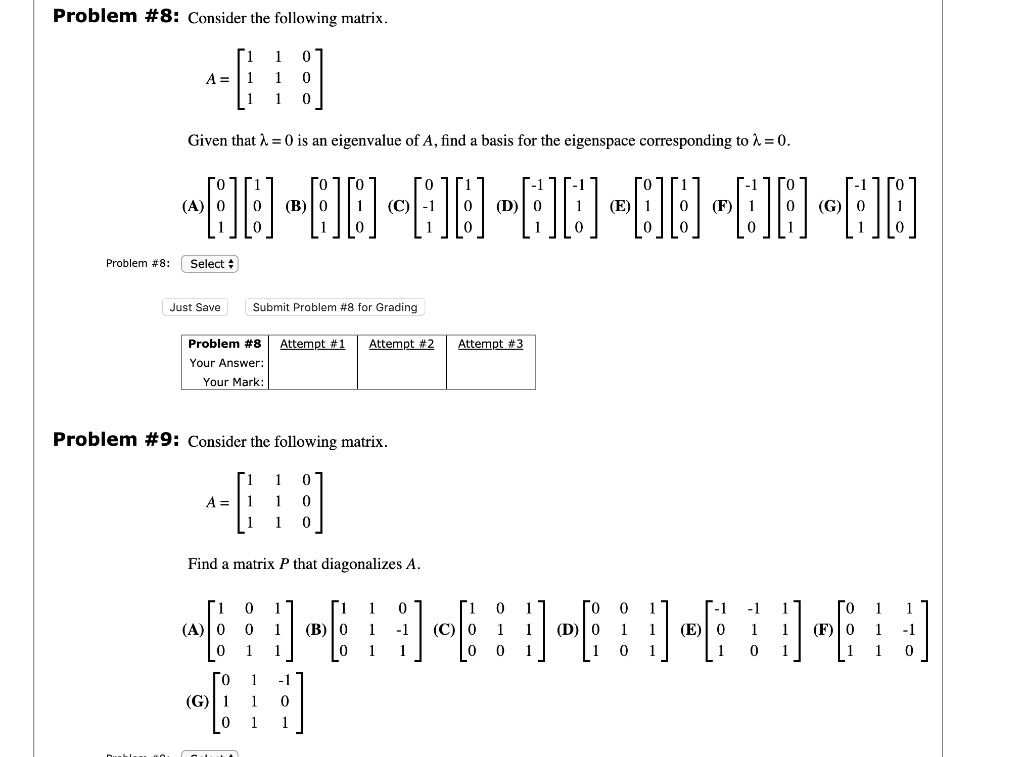 Solved Problem 8 Consider The Following Matrix Given That 6334