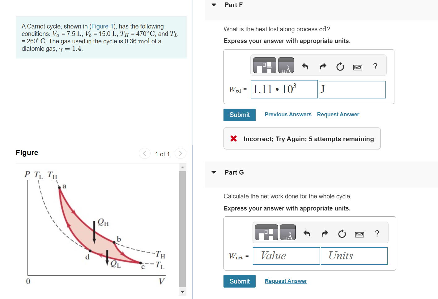 Solved A Carnot cycle, shown in (Figure 1), has the | Chegg.com