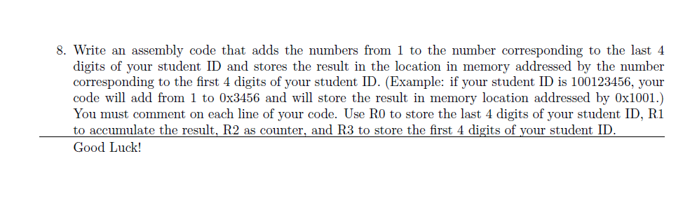 Solved 8. Write an assembly code that adds the numbers from | Chegg.com