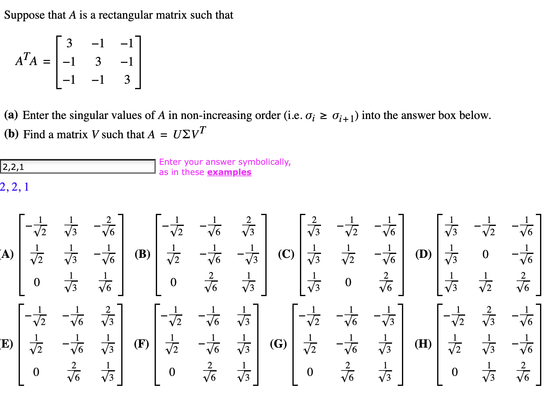 Solved Suppose that A is a rectangular matrix such that | Chegg.com