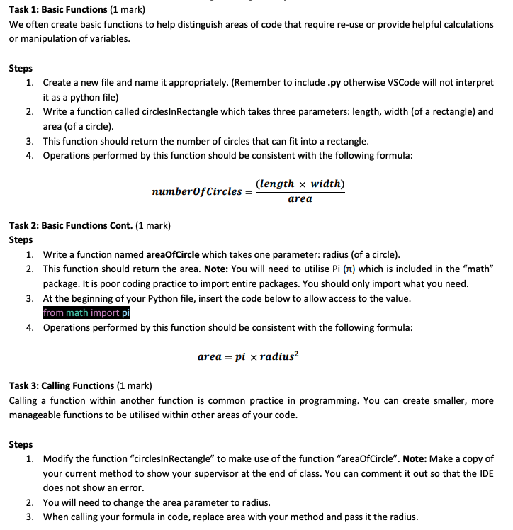 Solved Task 1: Basic Functions (1 mark) We often create | Chegg.com