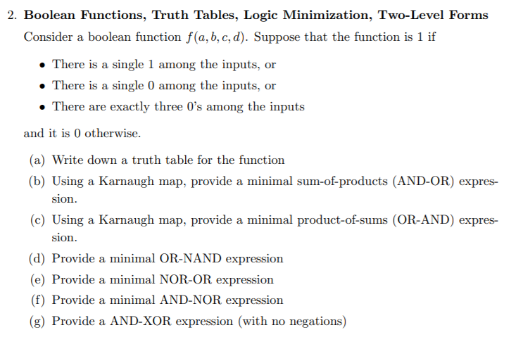Solved 2. Boolean Functions, Truth Tables, Logic | Chegg.com