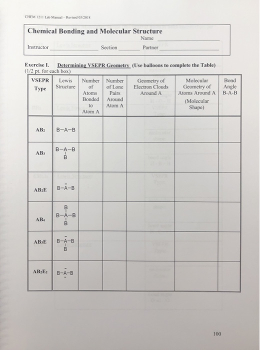 Solved CHEM 1211 Lab Manual-Revised 05/2018 Chemical Bonding | Chegg.com